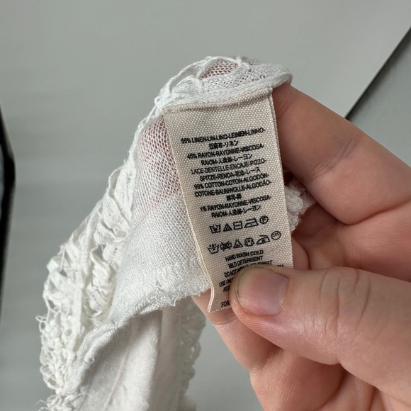 Free People Womens Pullover Sweater White Crochet Top Scoop Neck Knit Size M - Picture 8 of 9